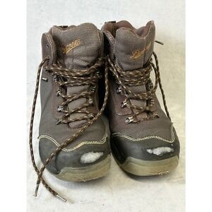 Danner Hiking Boots Mens Sz 8 Brown Yellow Canvas Leather Goretex Oil Reisistant